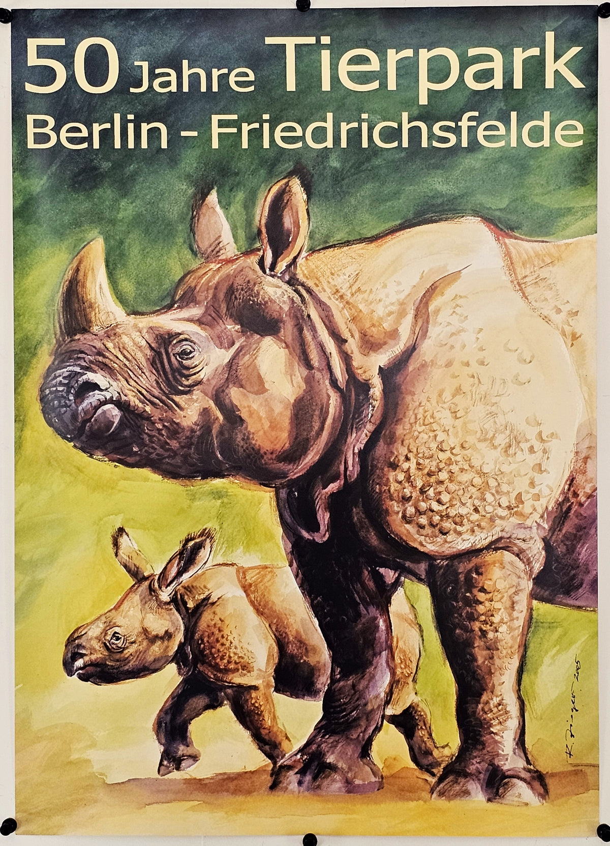 Tierpark Berlin, Rhinos - Original Vintage Poster