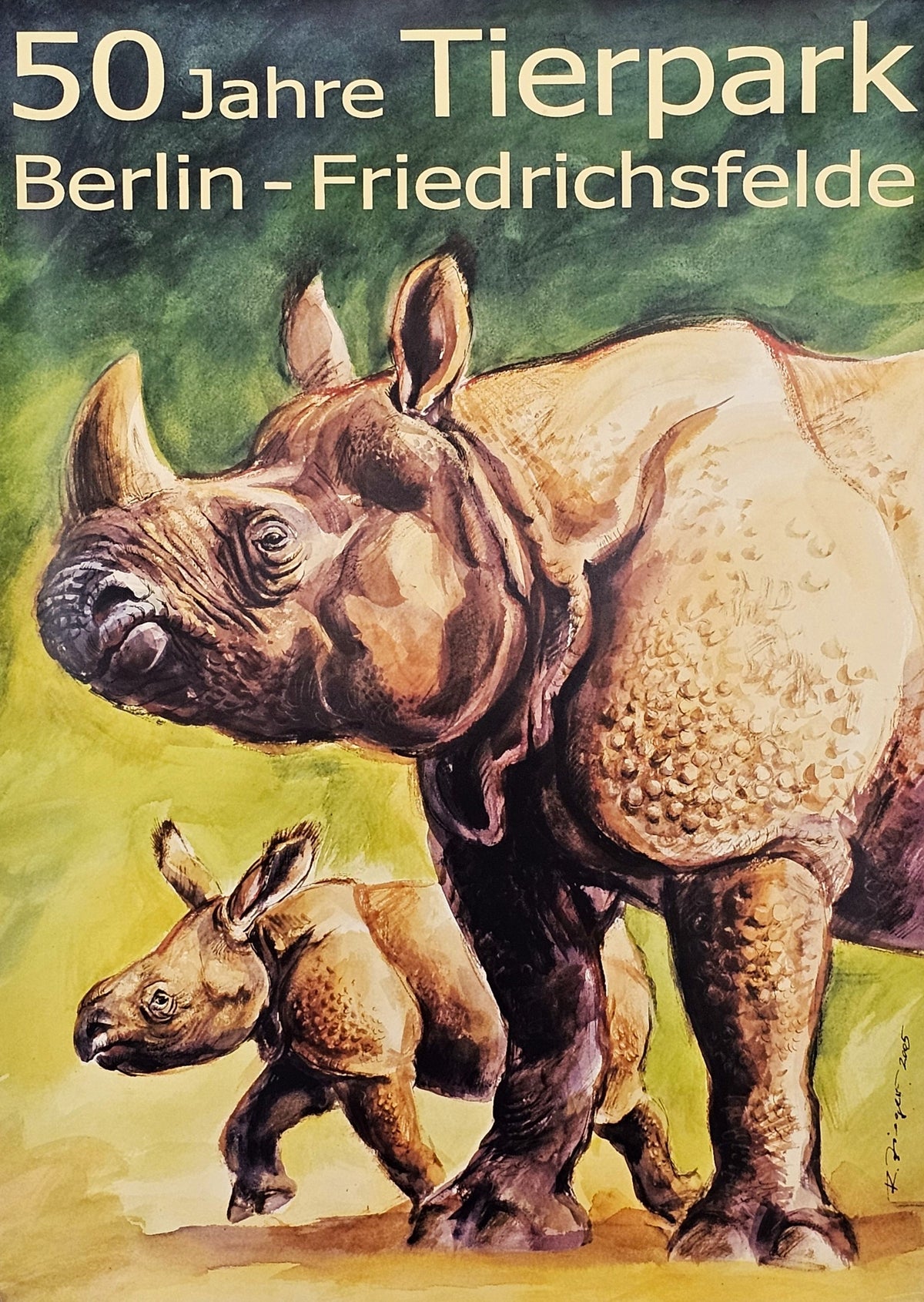 Tierpark Berlin, Rhinos - Original Vintage Poster