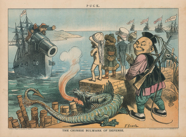 China's Coastal Defense- Puck Magazine - Authentic Vintage Illustration
