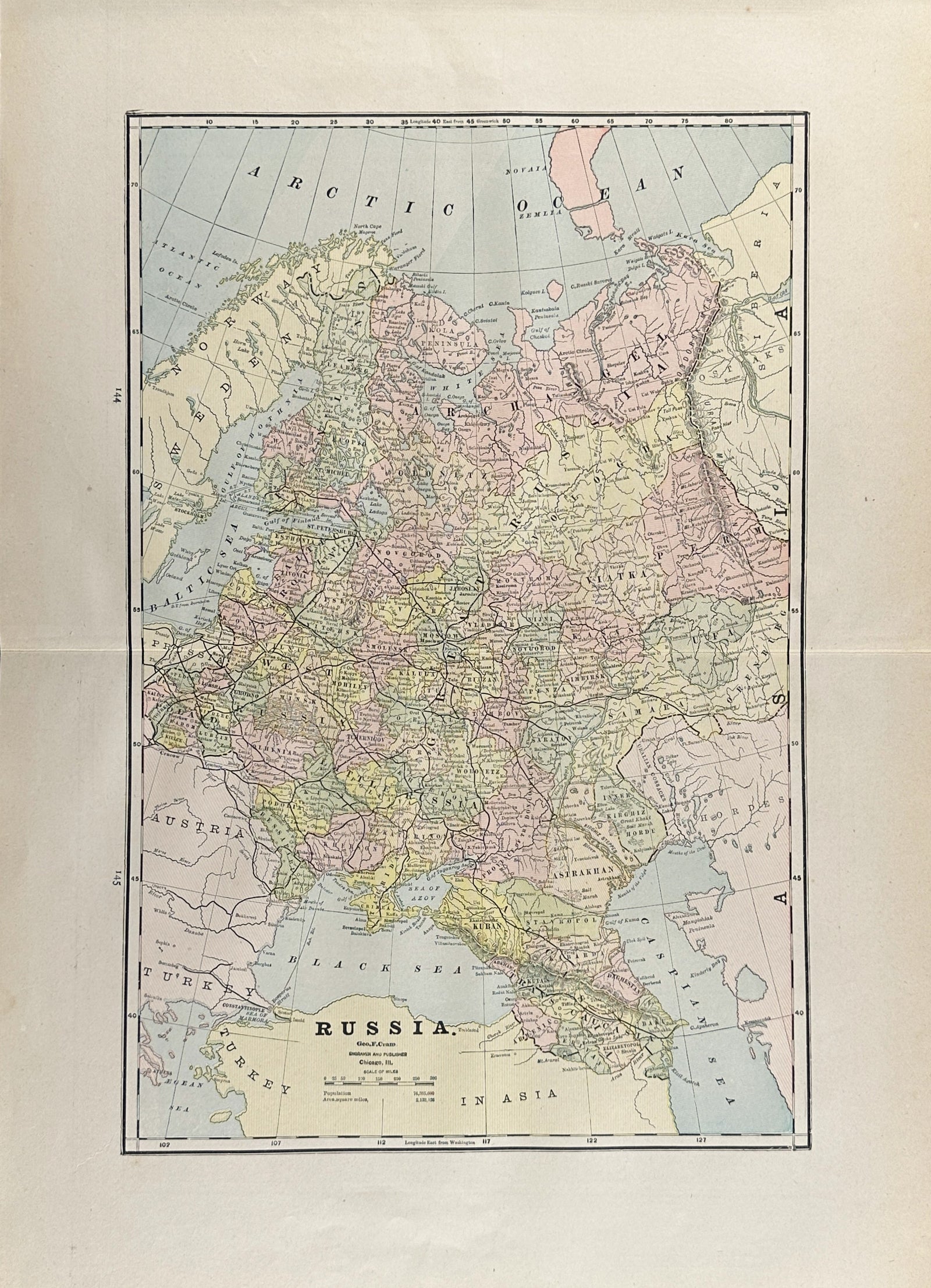 Russia- Cram’s Atlas - Authentic Vintage Map
