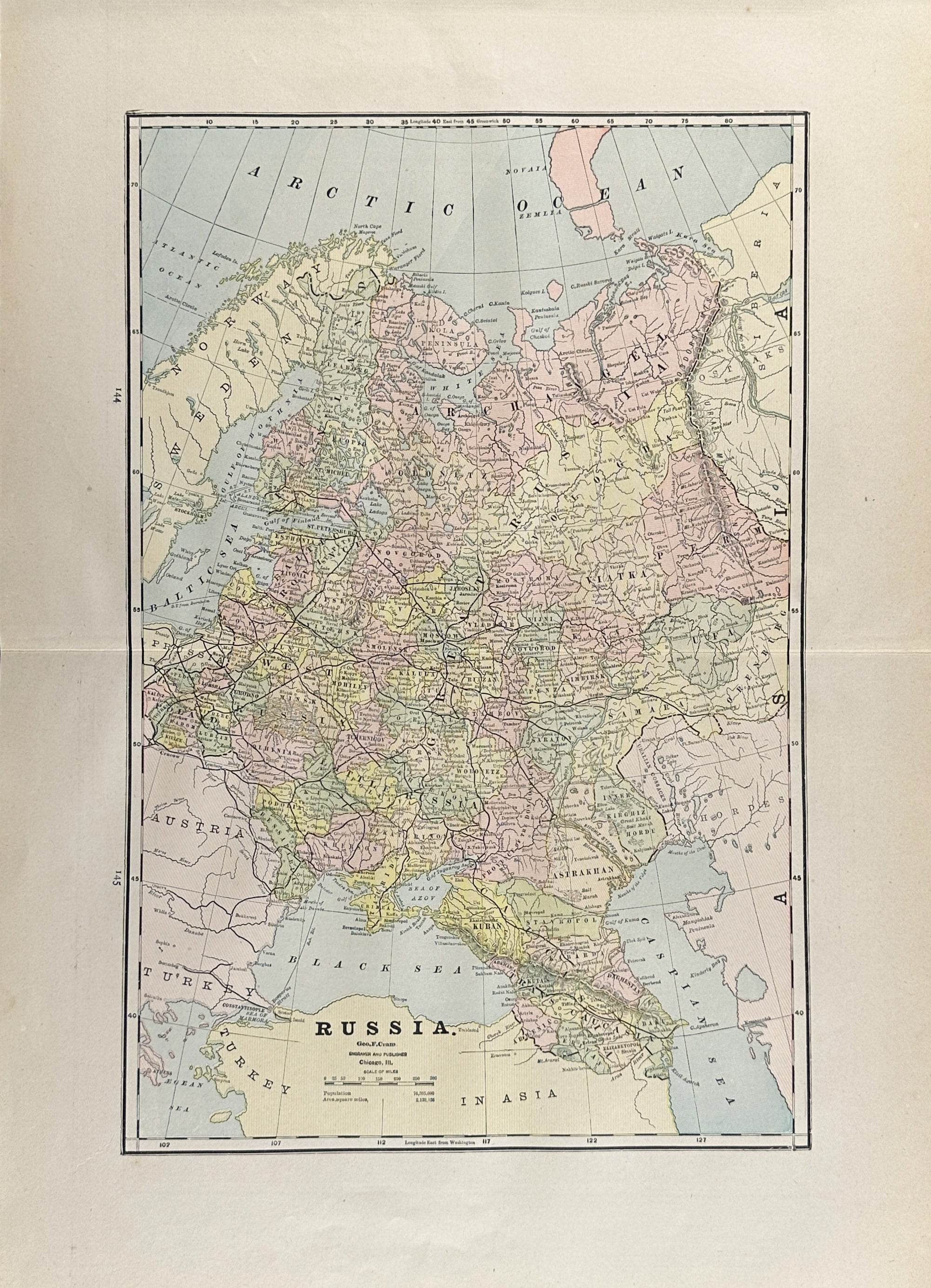 Russia- Cram’s Atlas - Authentic Vintage Map