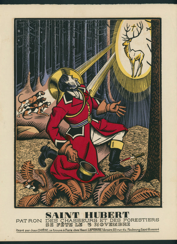 Saint Hubert, Hunters- Wood Engraving - Authentic Vintage Antique Print