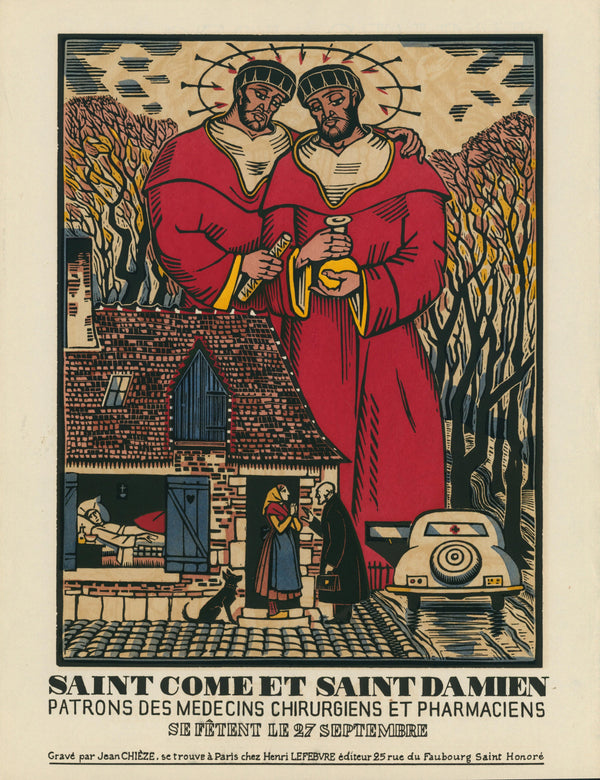 Saint Cosmas & Damien, Medicine- Wood Engraving - Authentic Vintage Antique Print