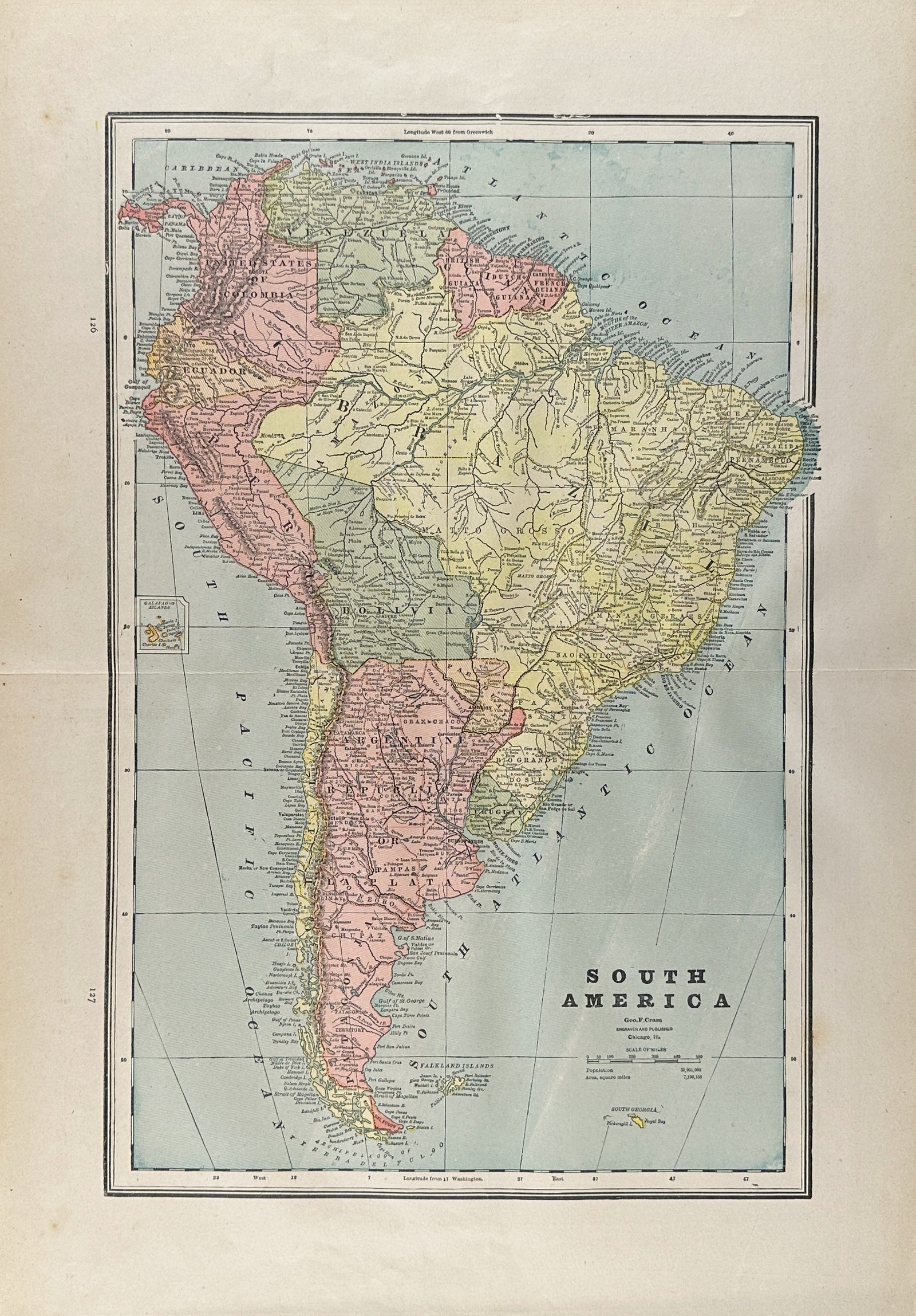 South America- Cram’s Atlas - Authentic Vintage Map
