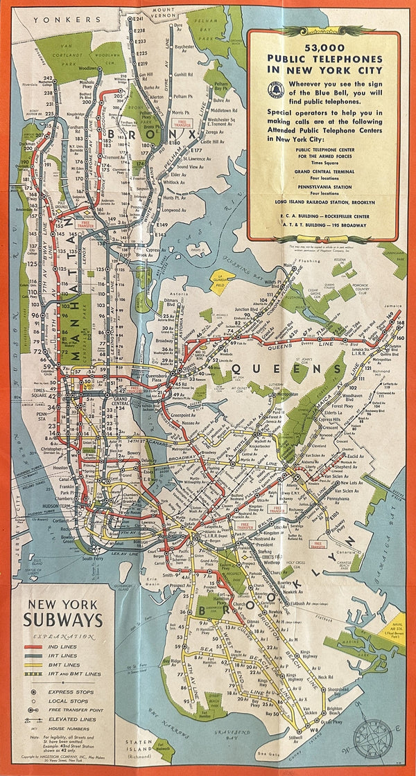 New York Subway System - Authentic Vintage Map