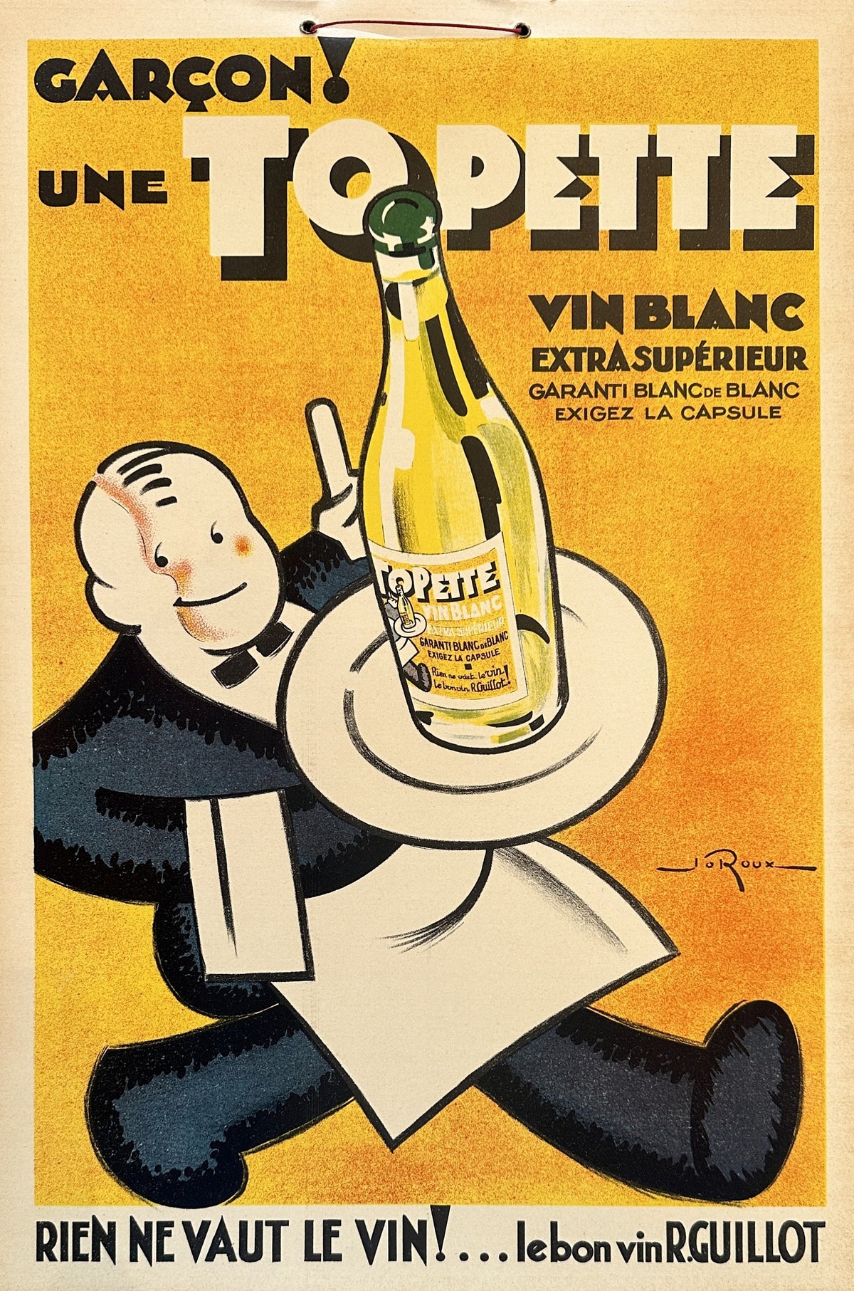 Garcon! Une Topette, Vin Blanc - Authentic Vintage Window Card