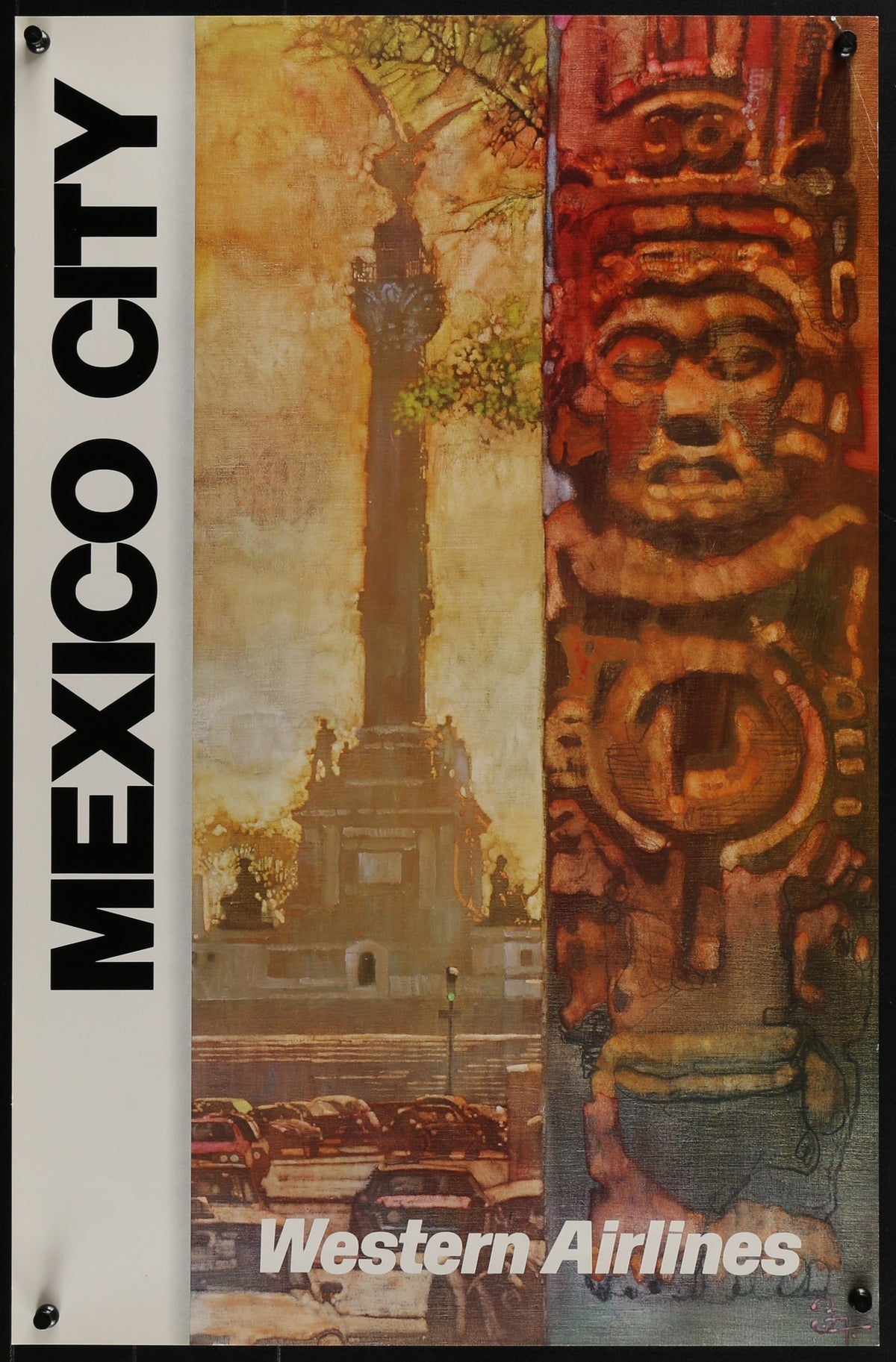 WESTERN AIRLINES MEXICO CITY 15x23 travel poster 1980s