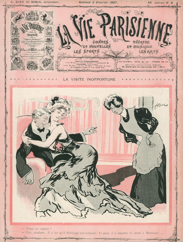 The Inopportune Visit- La Vie Parisienne - Authentic Vintage Cover Art