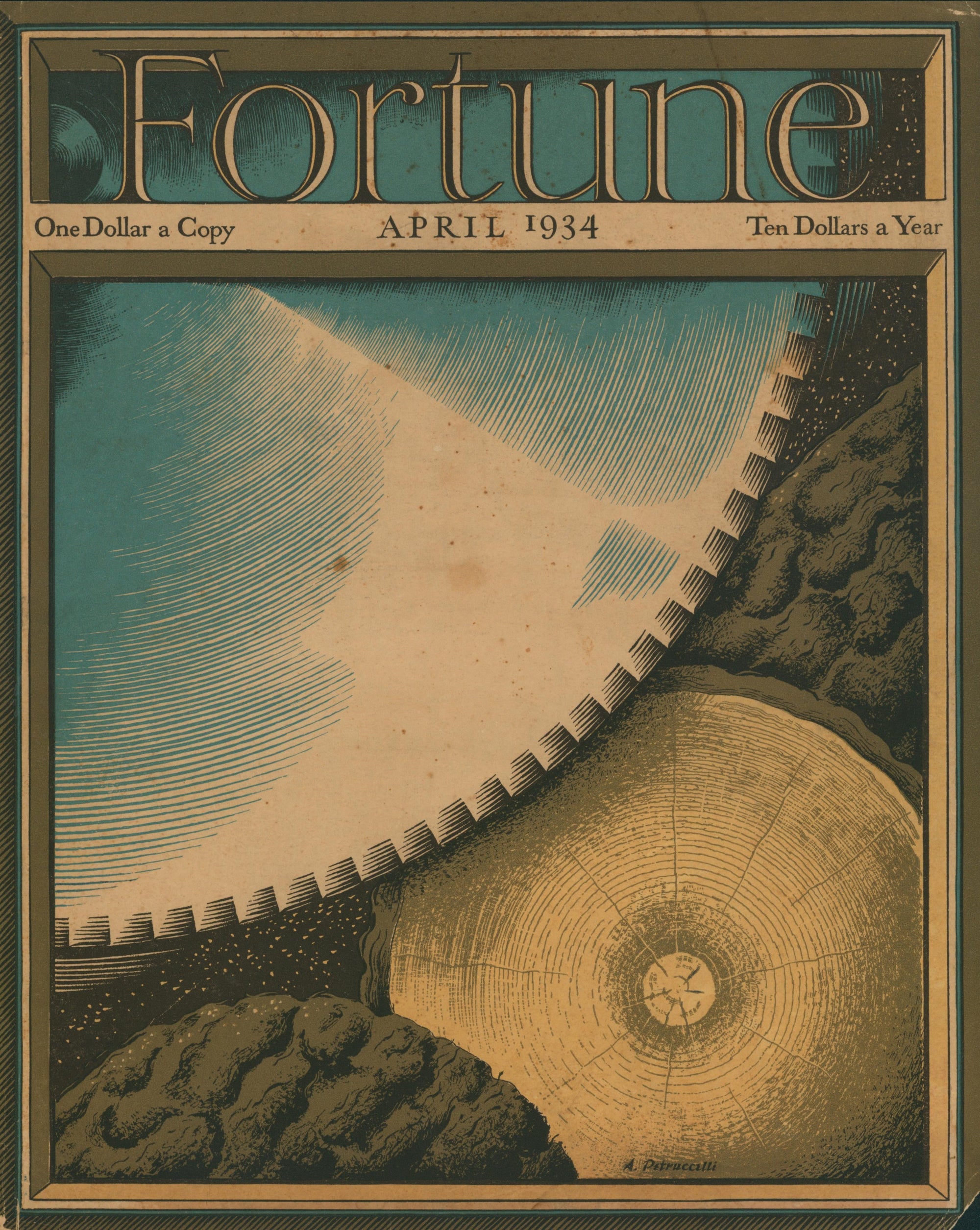 Cutting Wood- Fortune Magazine - Authentic Vintage Cover Art