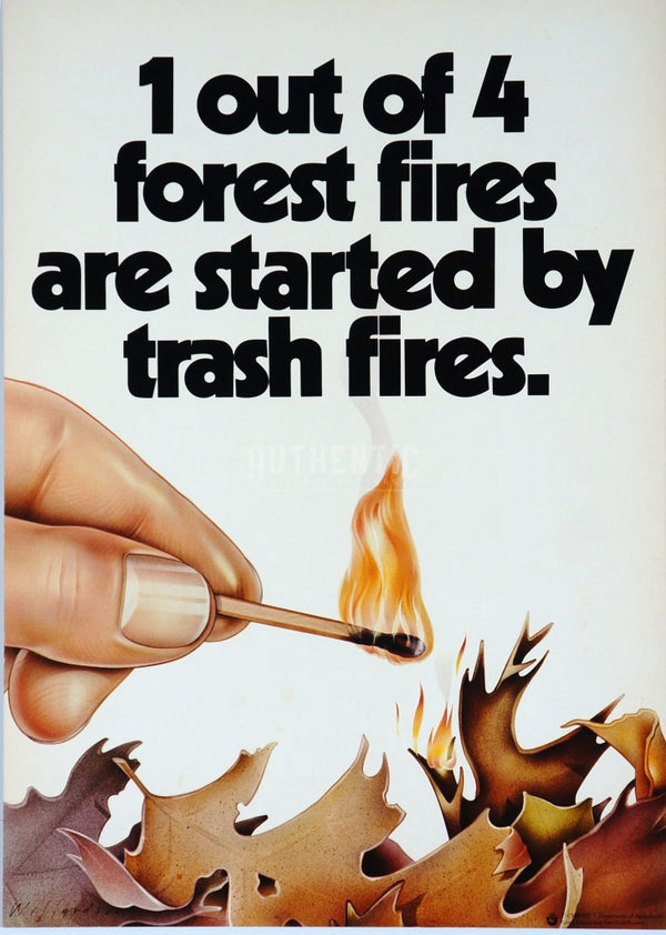 Forest Fire Prevention- U.S. Forest Services - Authentic Vintage Window Card