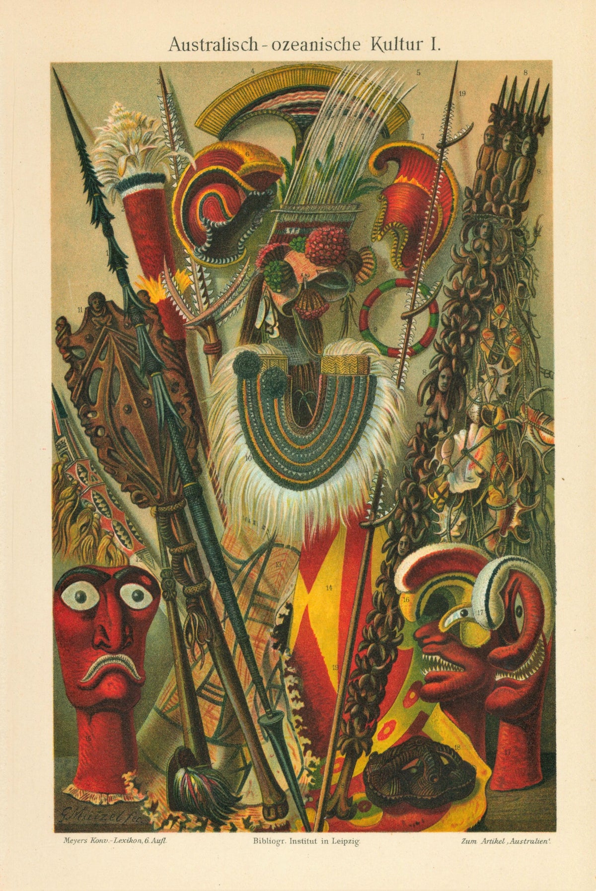 Australia, Oceania, New Zealand- Antique Chromolithograph - Authentic Vintage Antique Print