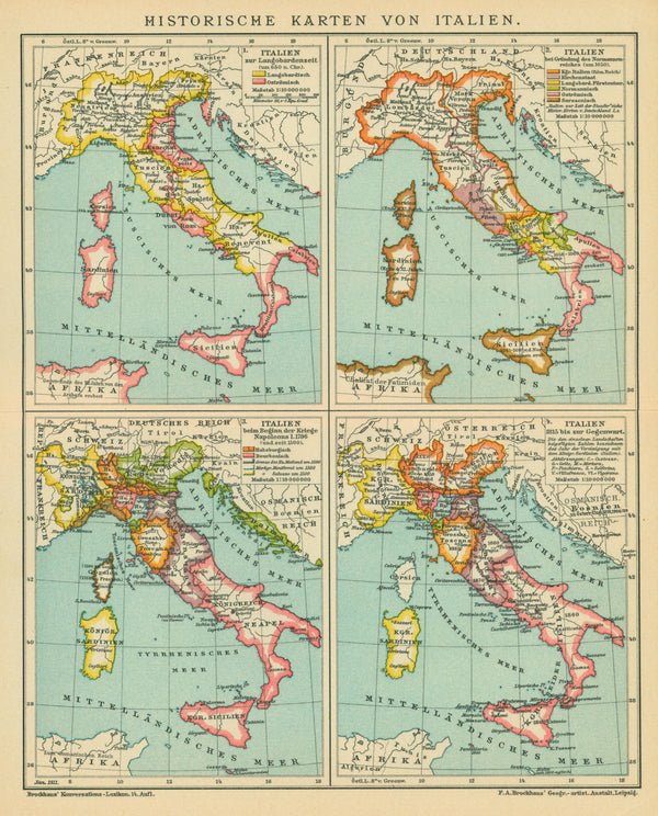 Historical Maps of Italy- Antique Map - Authentic Vintage Map