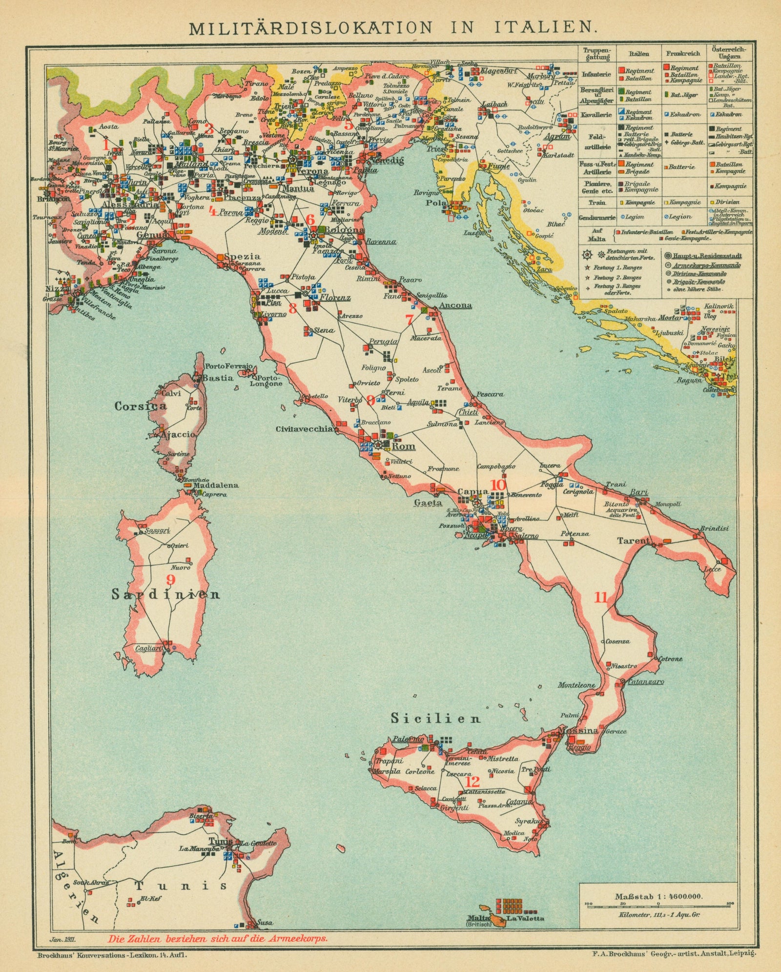 Italy- Antique Map (1911) - Authentic Vintage Antique Print