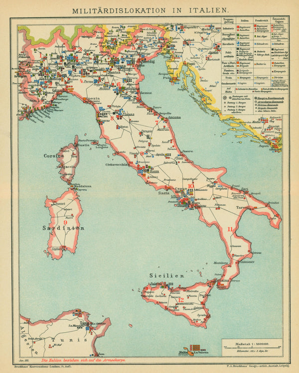 Military Territories, Italy- Antique Map - Authentic Vintage Map