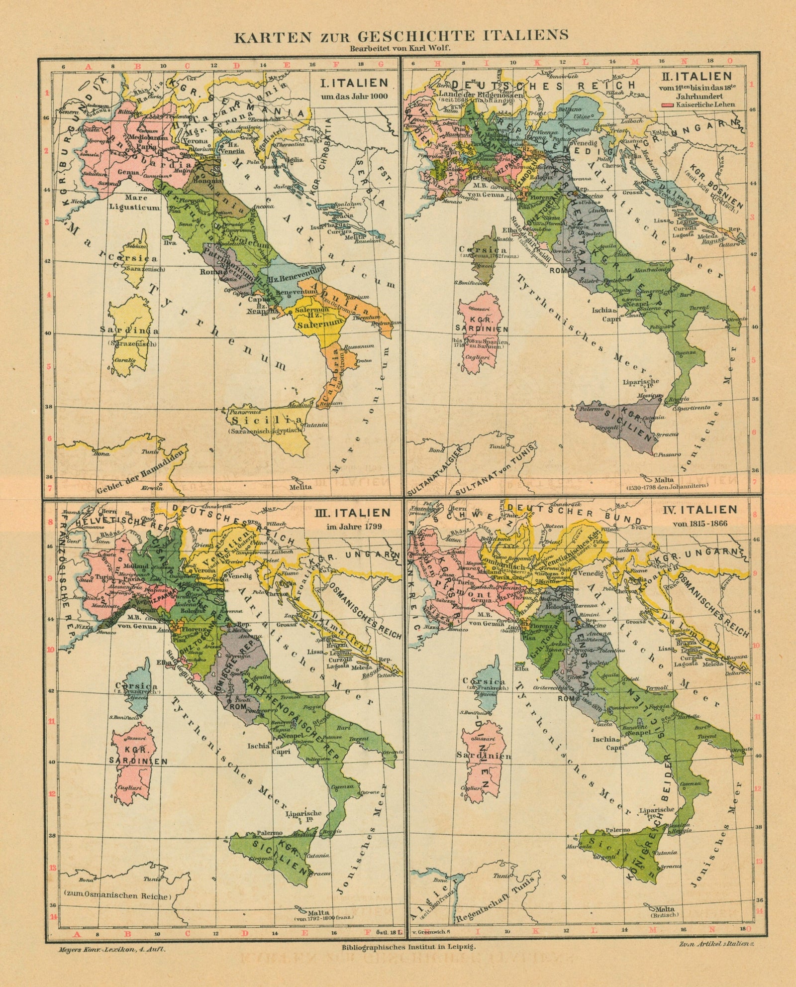 Italy- Antique Map (1911) - Authentic Vintage Antique Print