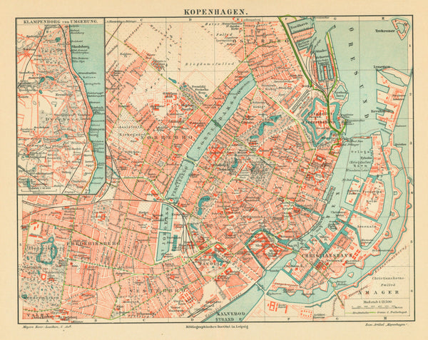 Copenhagen, Denmark- Antique Map - Authentic Vintage Map