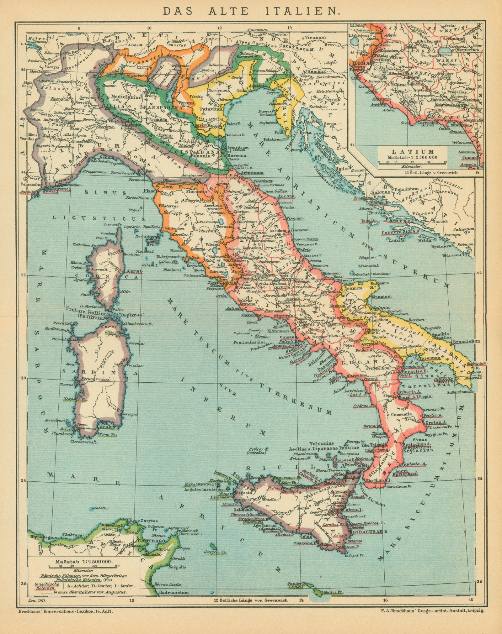 Italy- Antique Map (1911) - Authentic Vintage Antique Print