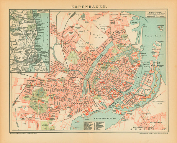 Copenhagen, Denmark- Antique Map - Authentic Vintage Map
