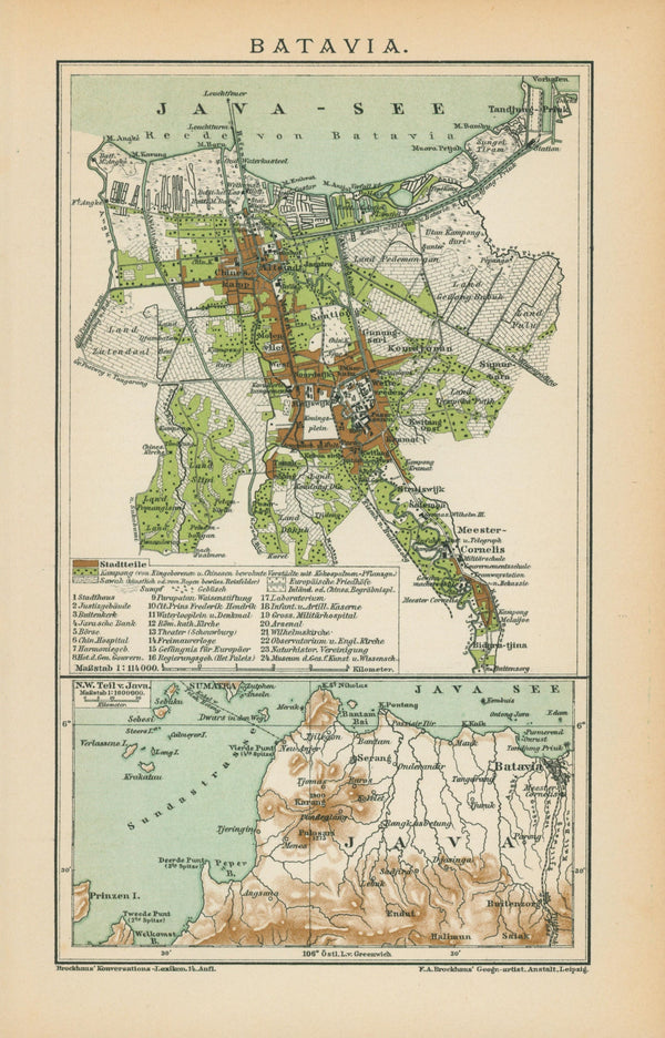 Batavia. Jakarta City, Indonesia- Antique Map - Authentic Vintage Map
