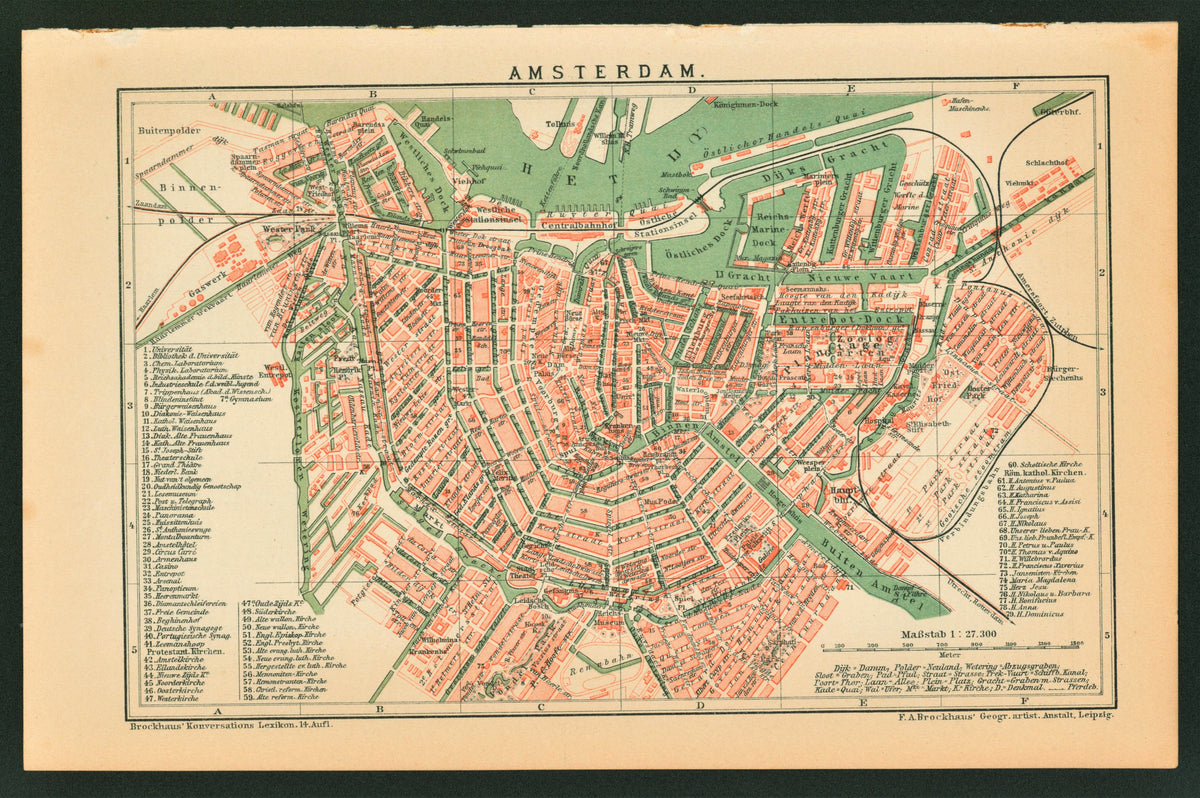 Amsterdam, Netherlands- Antique Map - Authentic Vintage Antique Print