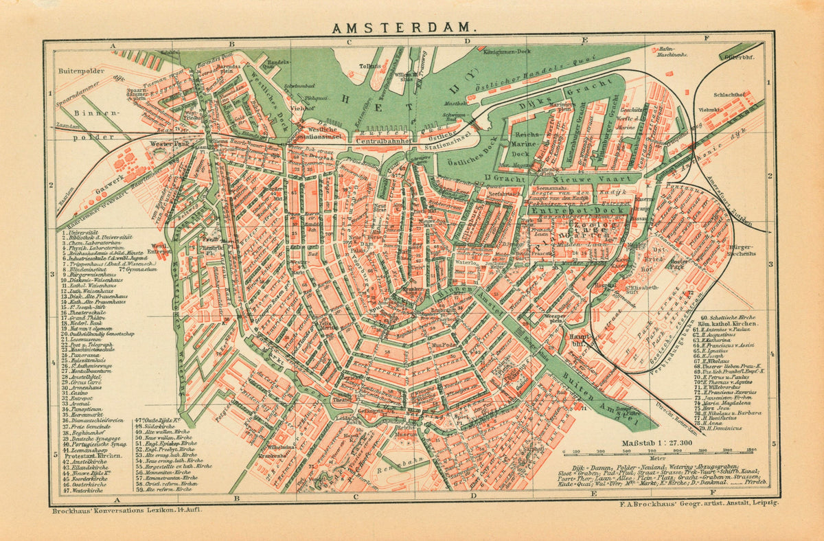 Amsterdam, Netherlands- Antique Map - Authentic Vintage Antique Print
