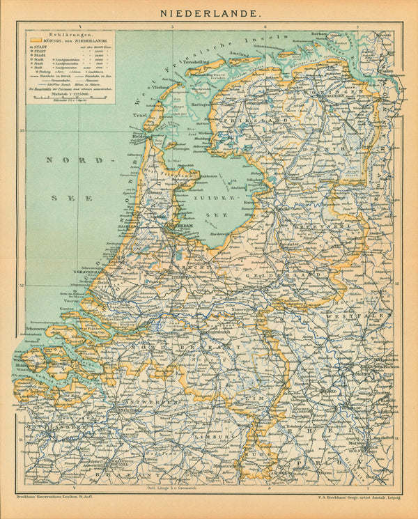 Holland, Netherlands- Antique Map - Authentic Vintage Map