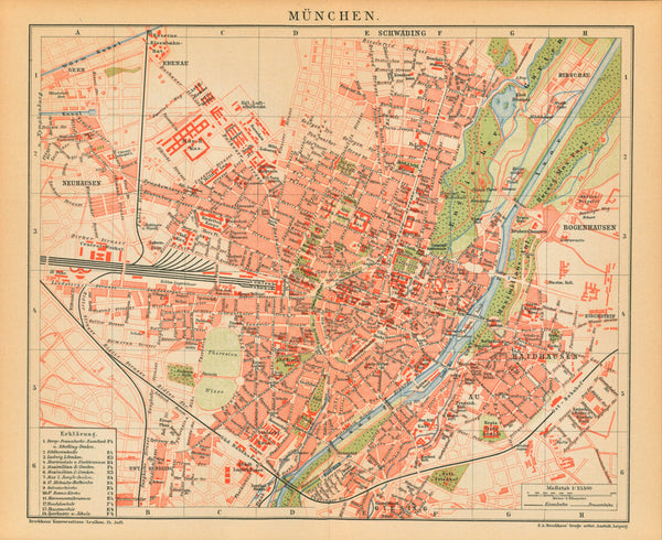 Munich, Germany- Antique City Plan - Authentic Vintage Map
