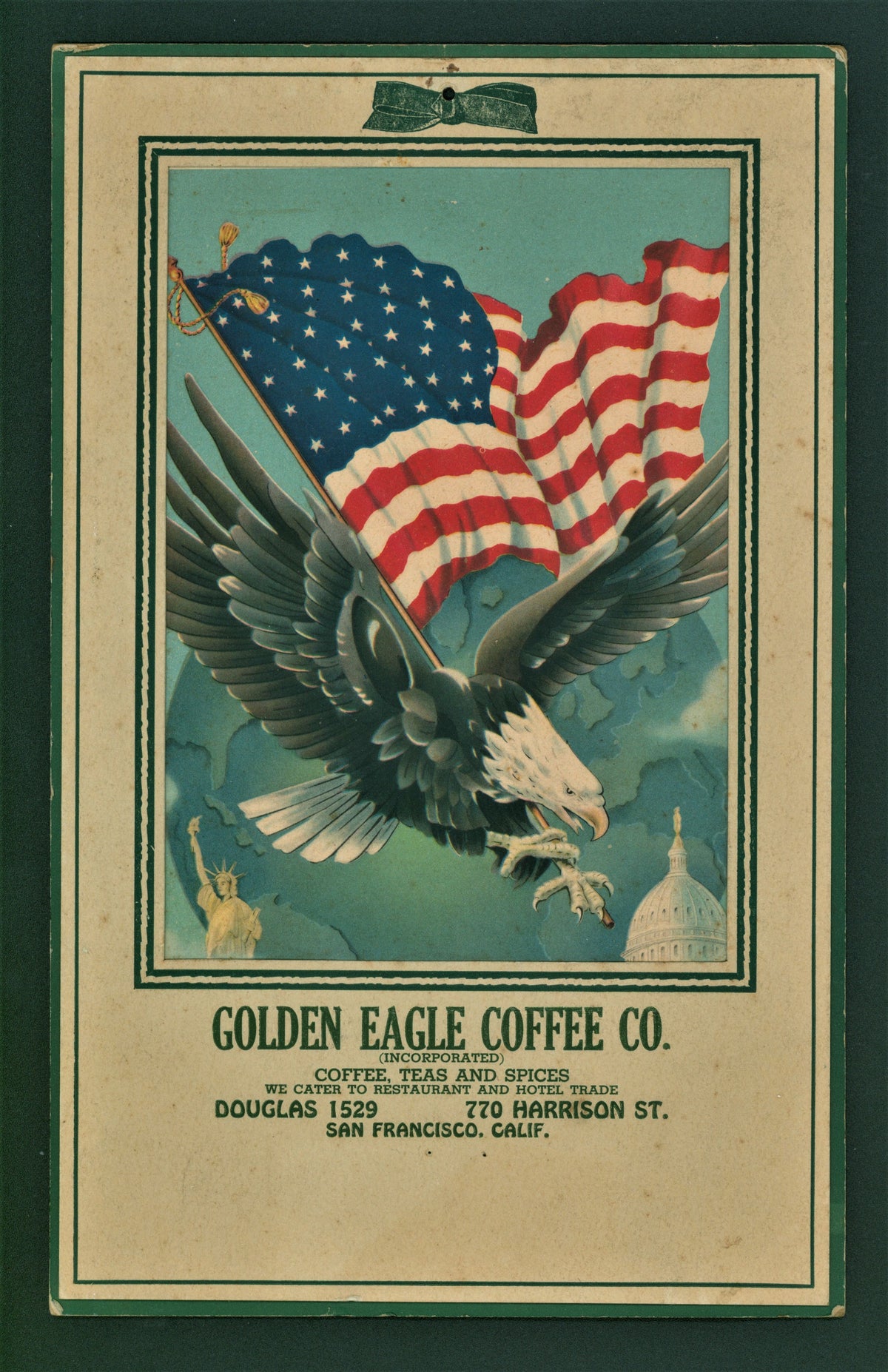 Golden Eagle Coffee Co. (1940s) - Authentic Vintage Window Card