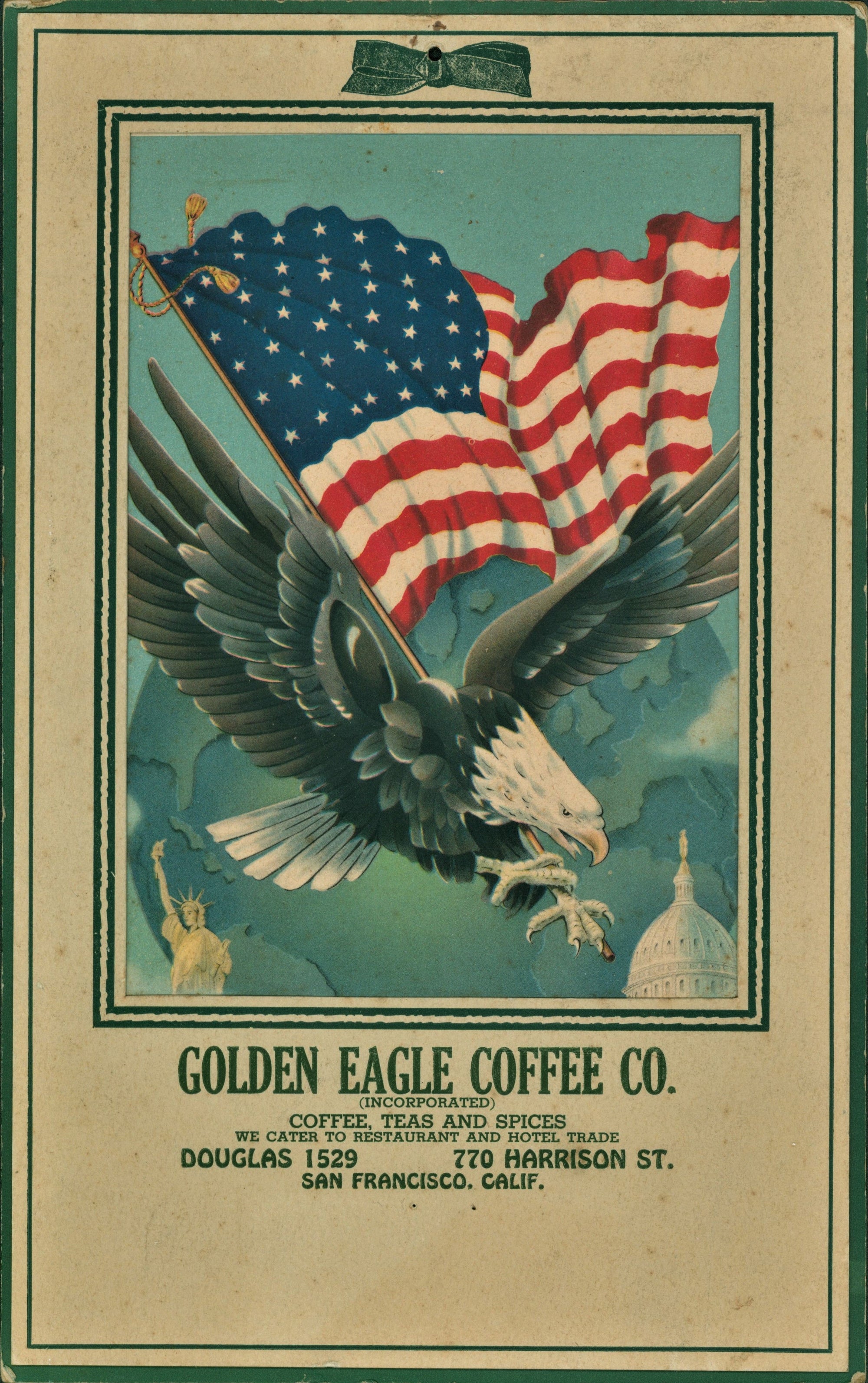 Golden Eagle Coffee Co. (1940s) - Authentic Vintage Window Card