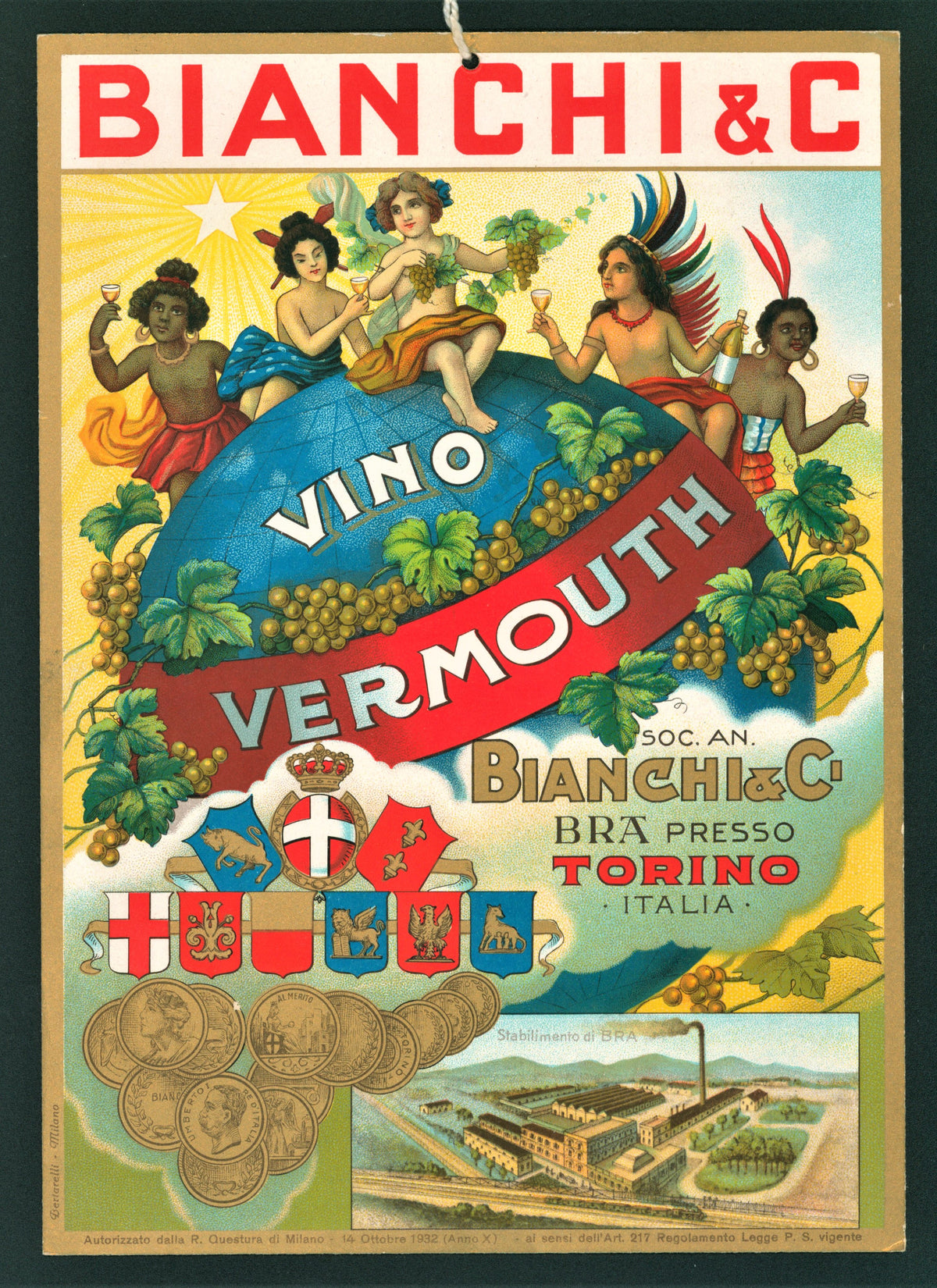 Bianchi &amp; Co. Vermouth (1932) - Authentic Vintage Window Card
