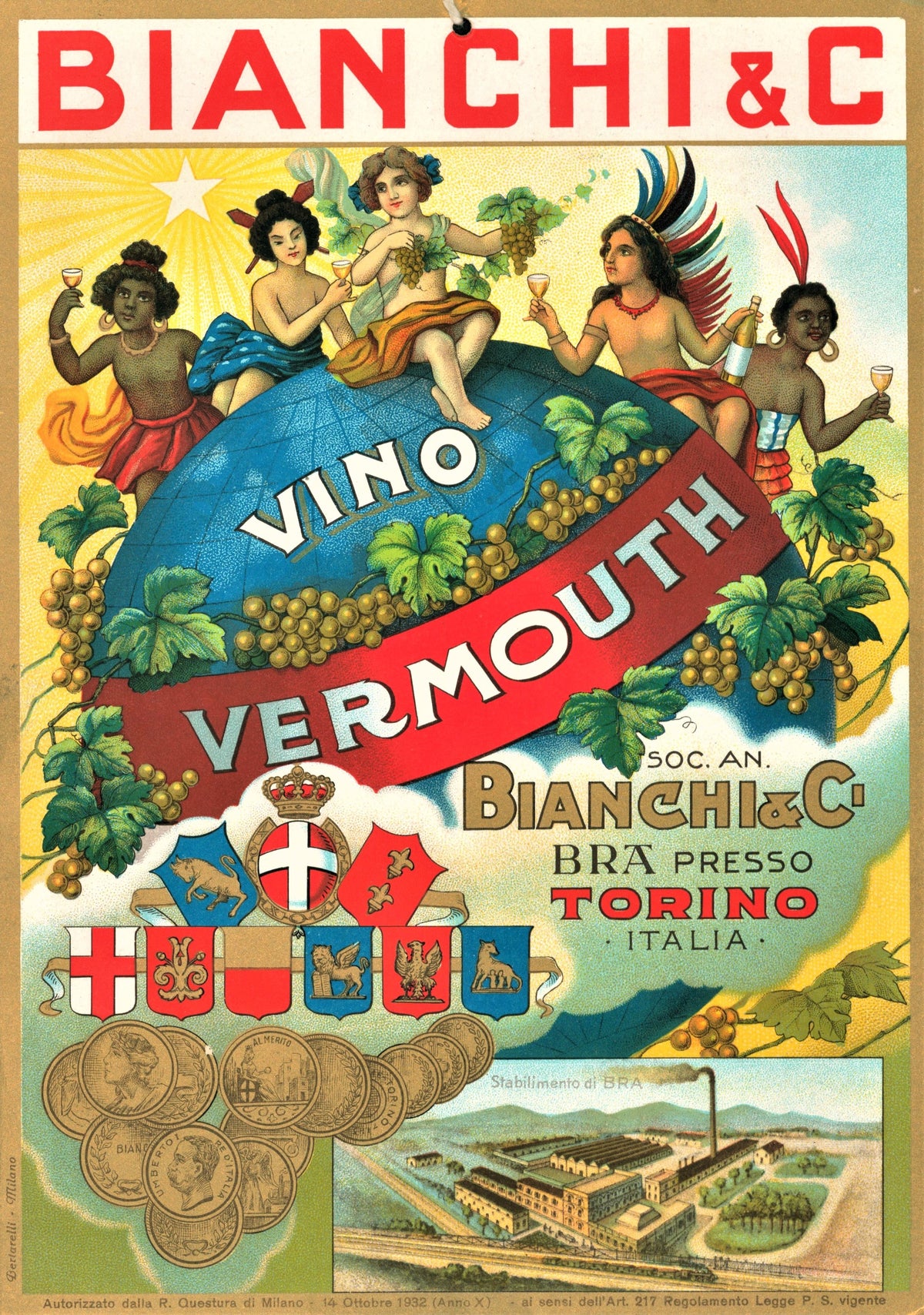 Bianchi &amp; Co. Vermouth (1932) - Authentic Vintage Window Card