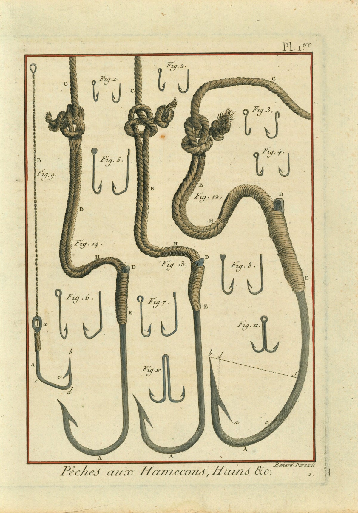 Sea Fishing Hooks, Tackles- Copper Engraving