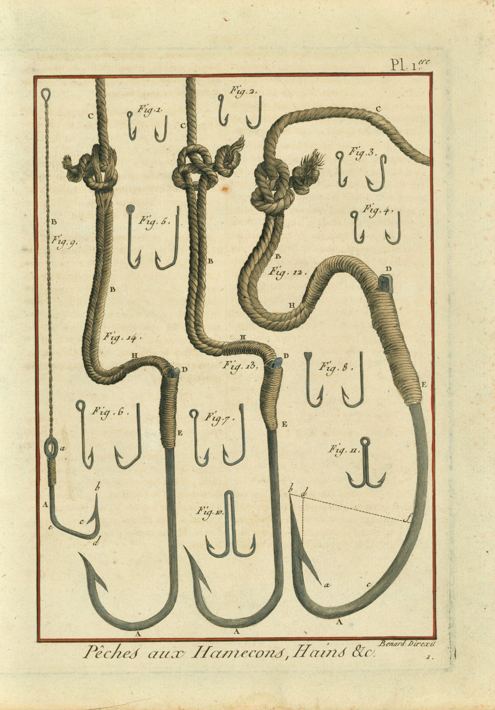 antique fishing hooks Sea Fishing Hooks, Tackles- Copper Engraving