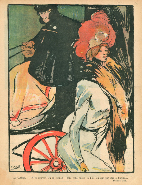 Le Cocher- French Satirical Comic - Authentic Vintage Illustration