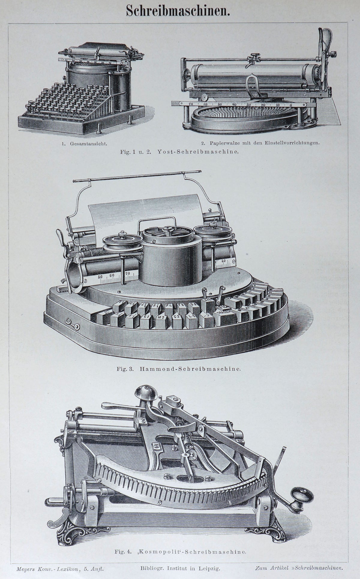 Typewriter - Antique Engraving - Authentic Vintage Antique Print