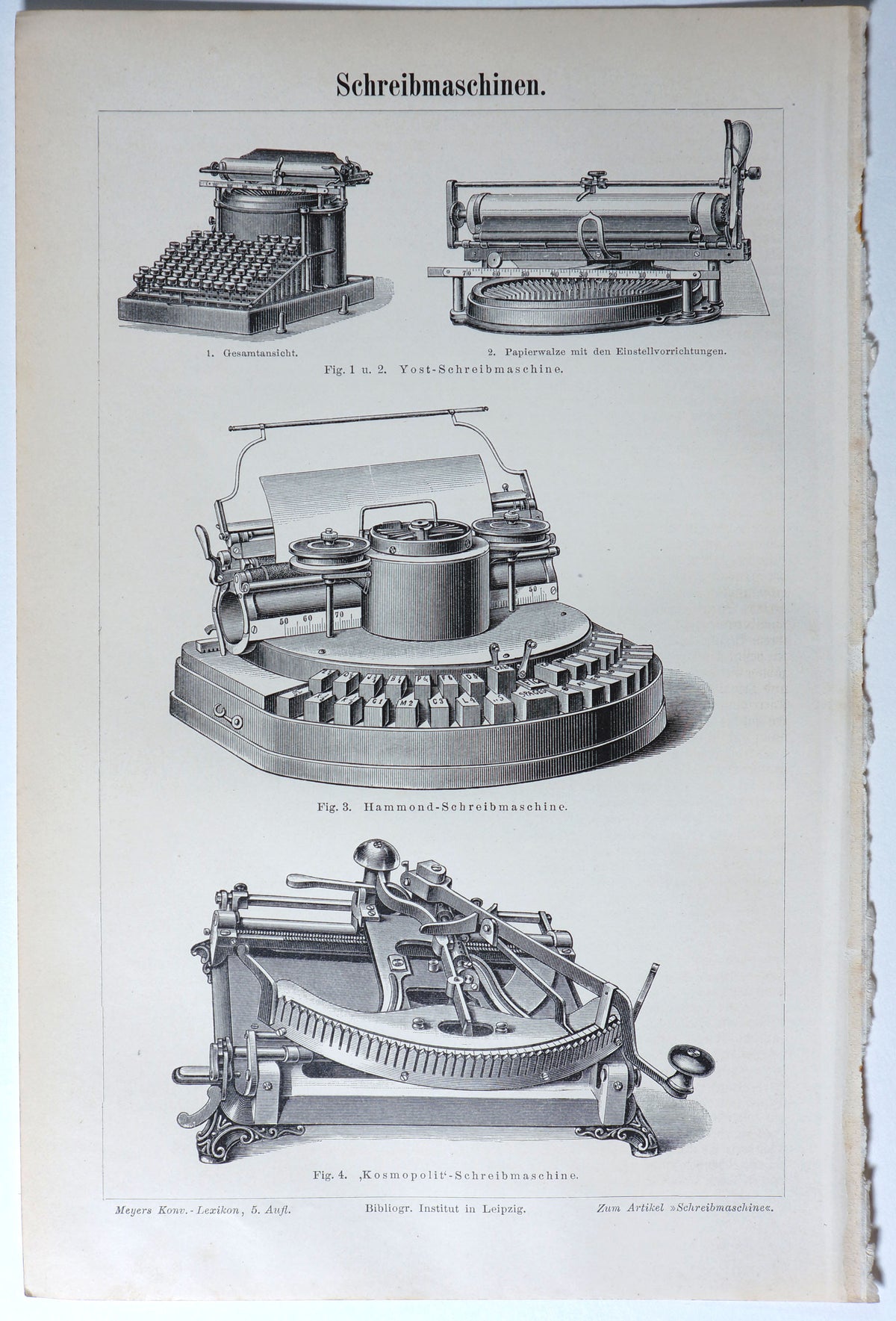 Typewriter - Antique Engraving - Authentic Vintage Antique Print