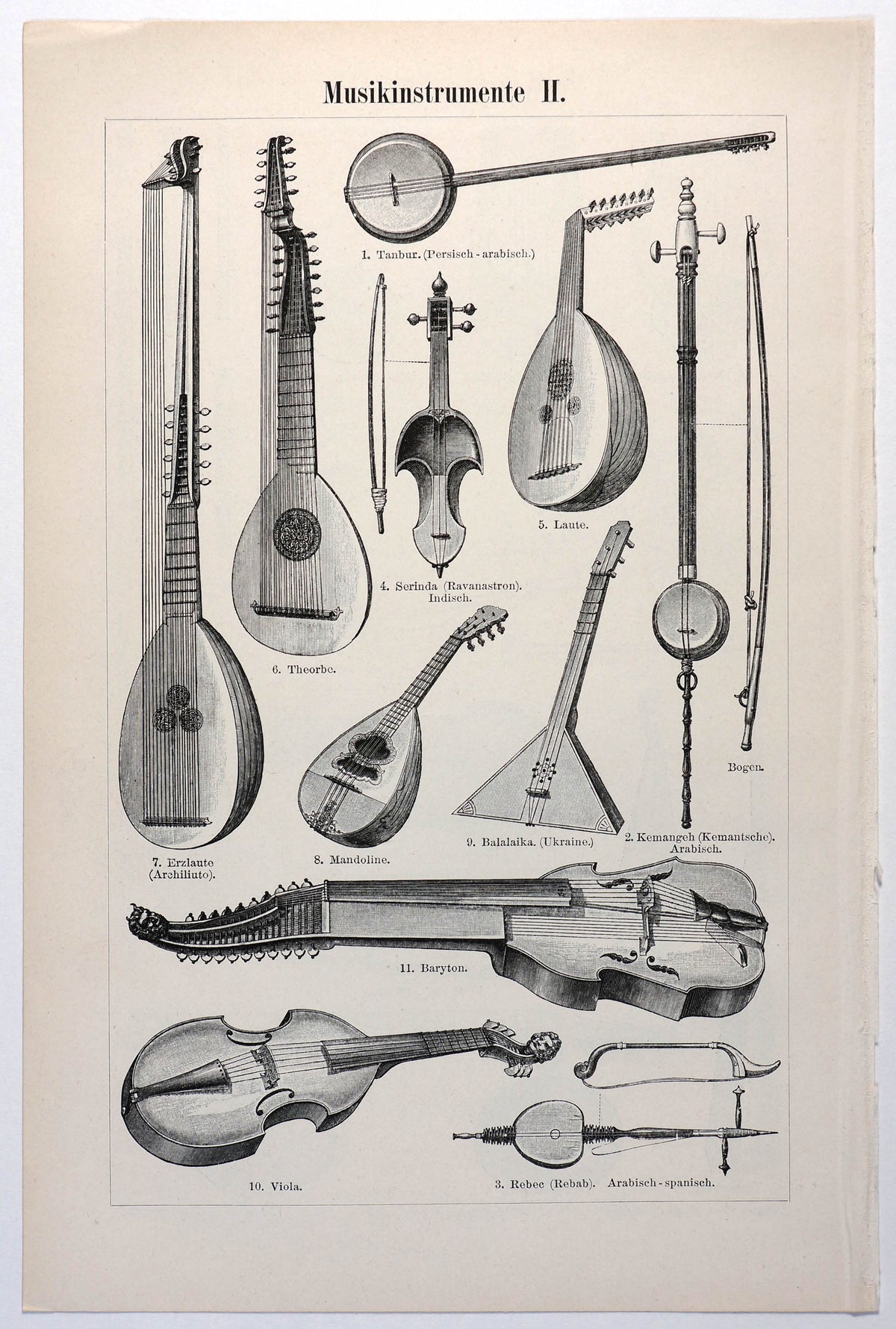 Musical Instruments Antique Engraving - Authentic Vintage Antique Print