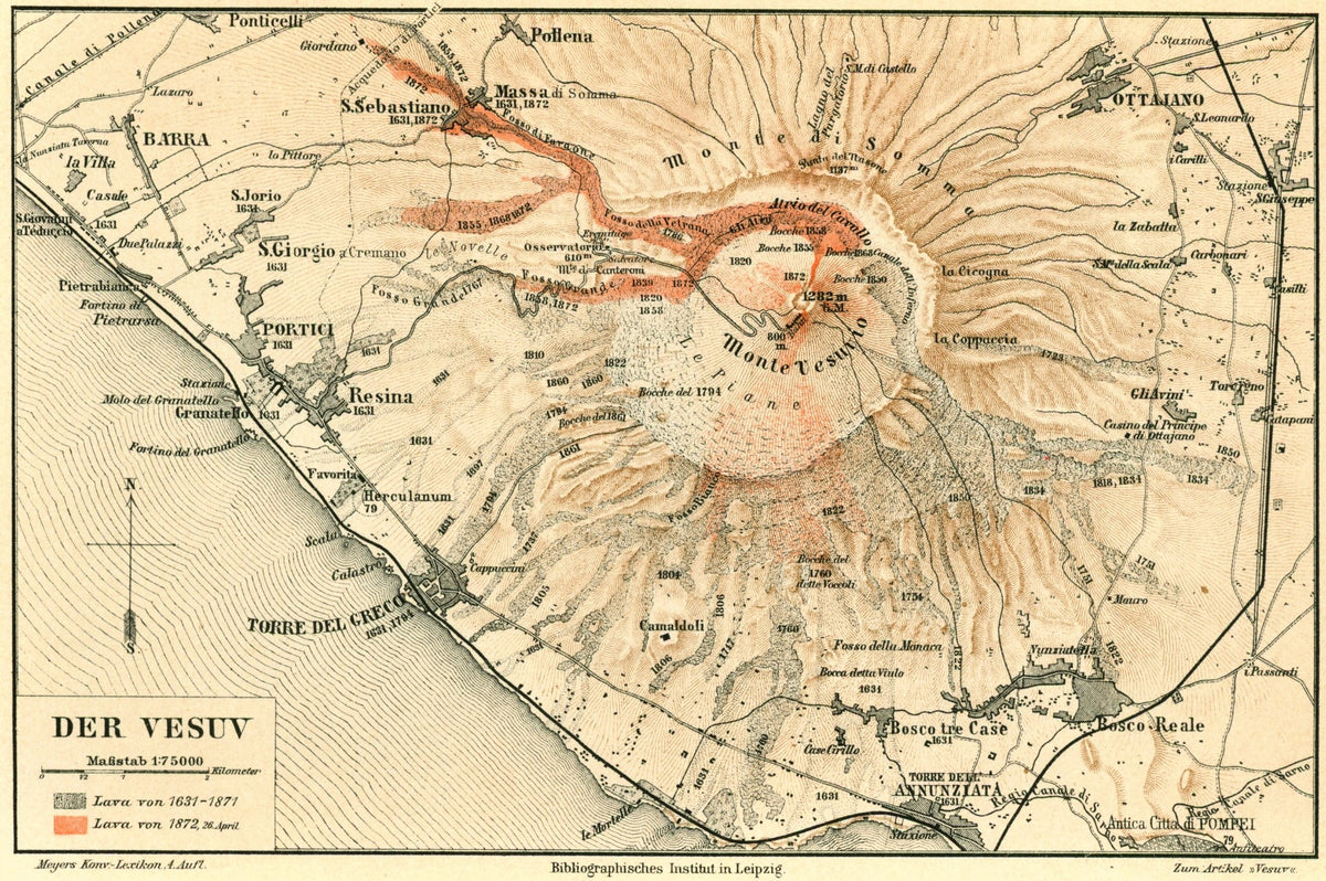 Vesuvius Mountain/Volcano- Antique Map - Authentic Vintage Antique Print