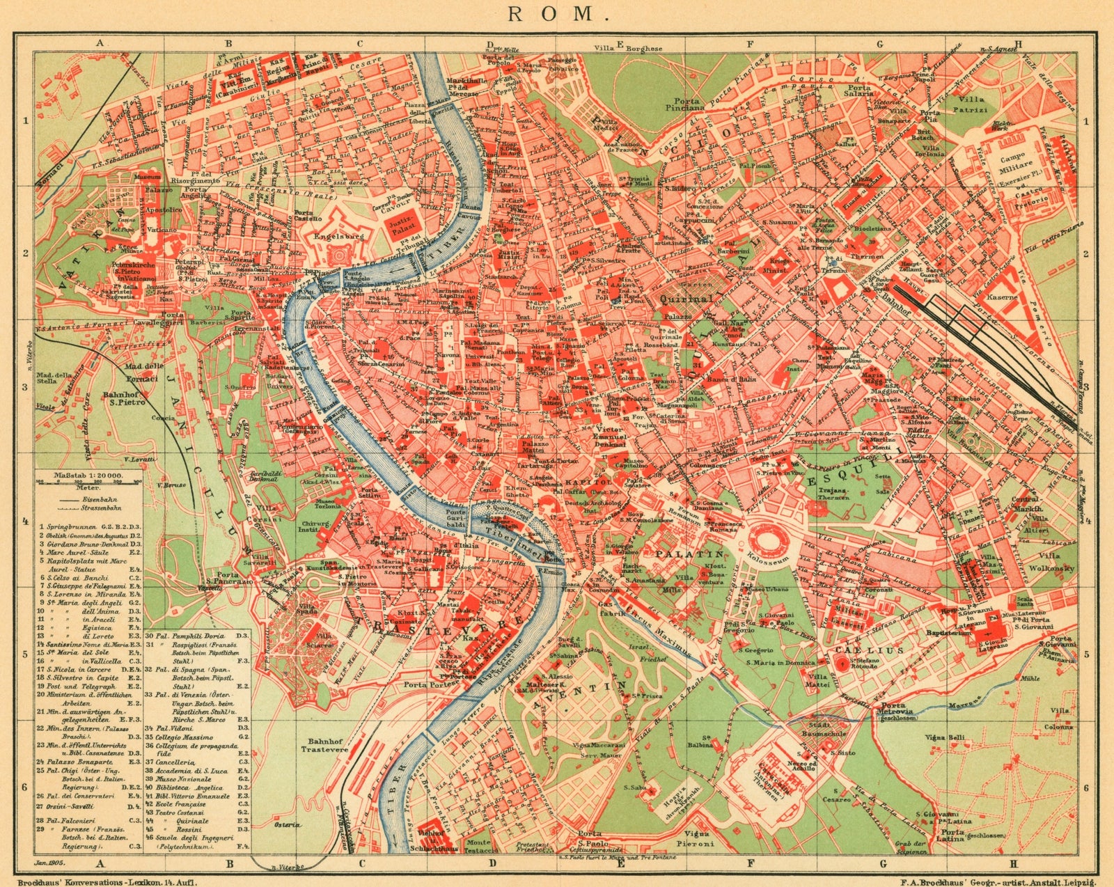 Rome, Italy- Antique Map - Authentic Vintage Poster