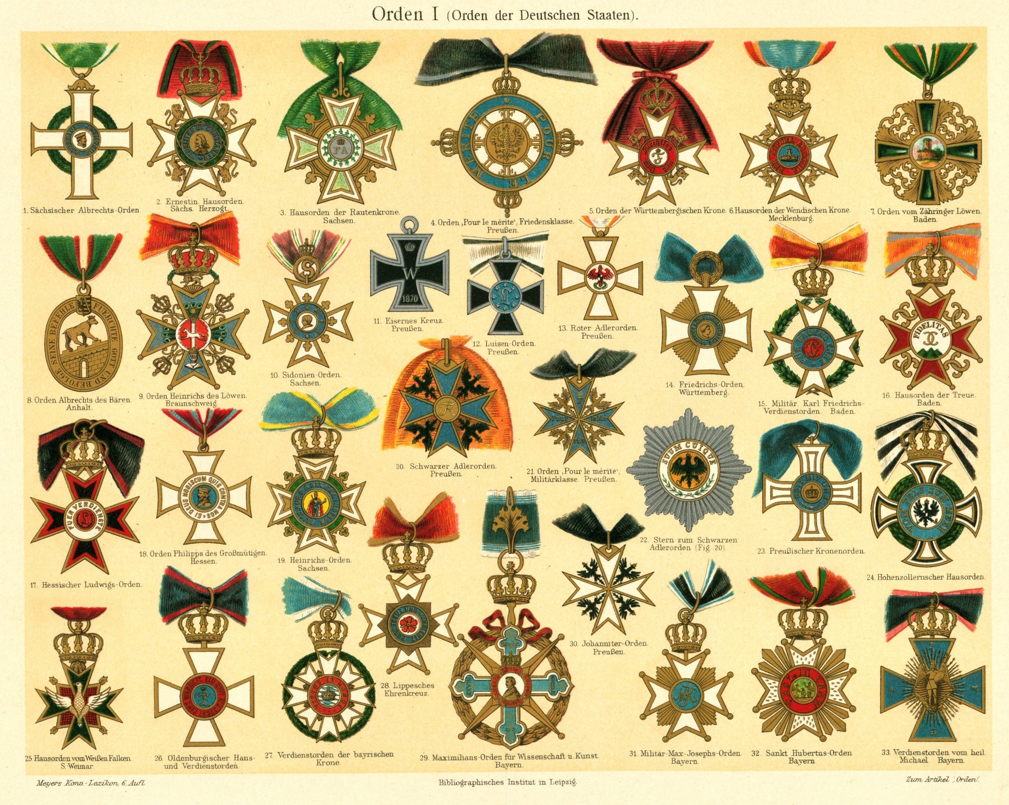 Orders of the German States- Antique Chromolithograph - Authentic Vintage Antique Print