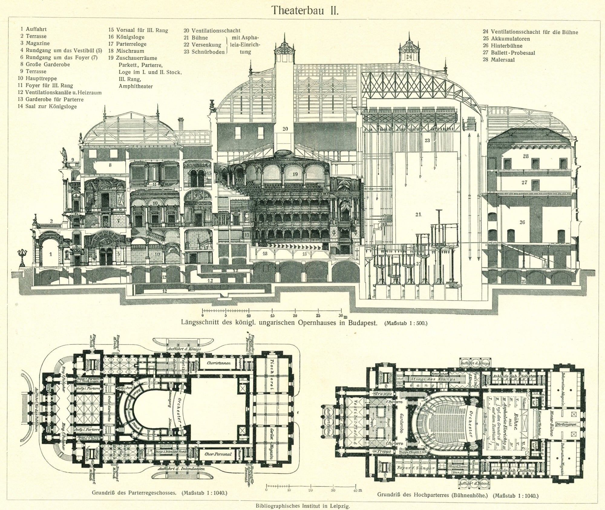 Hungarian State Opera House, Antique Engraving - Authentic Vintage Antique Print