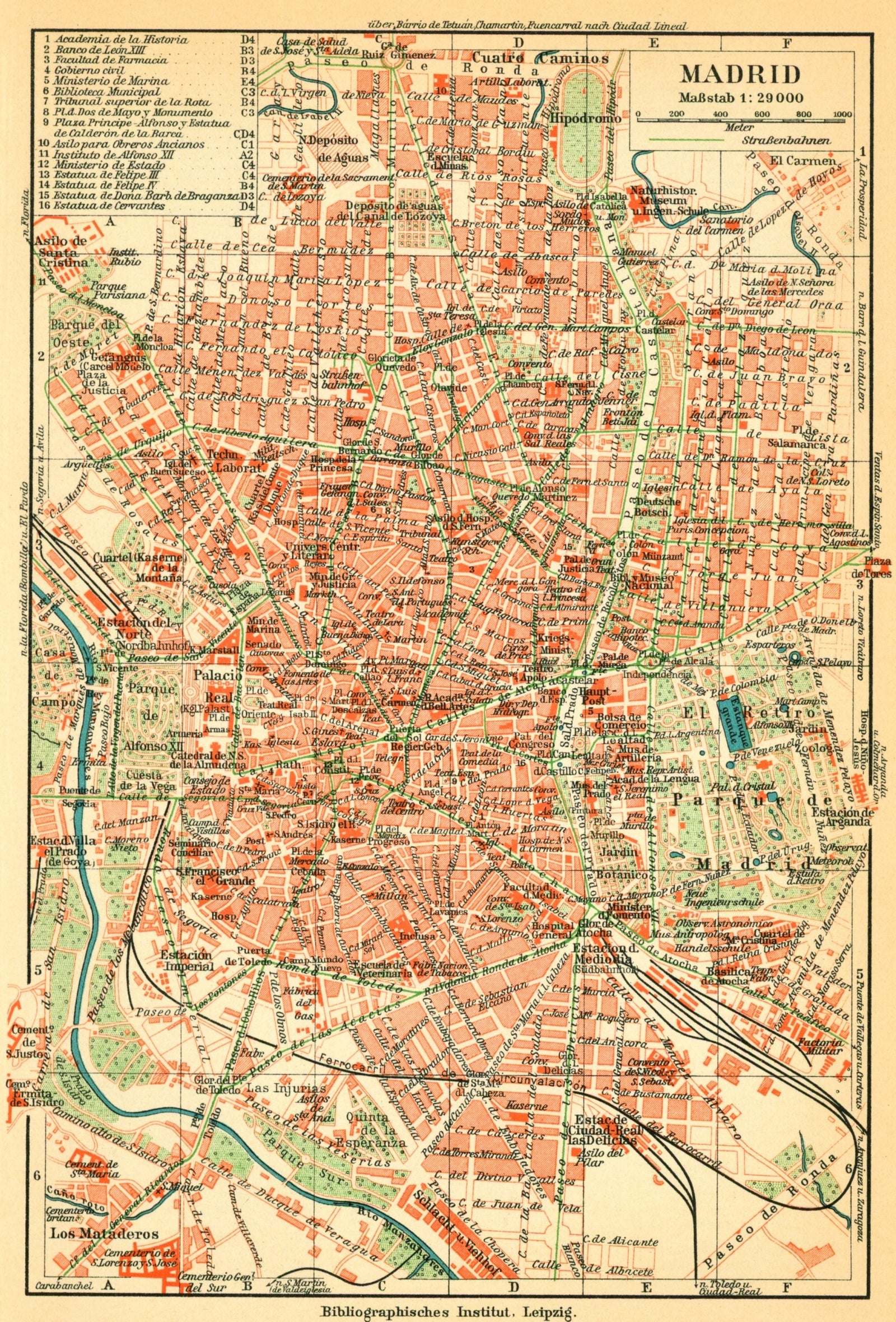 Madrid, Spain City Plan- Antique Map - Authentic Vintage Antique Print