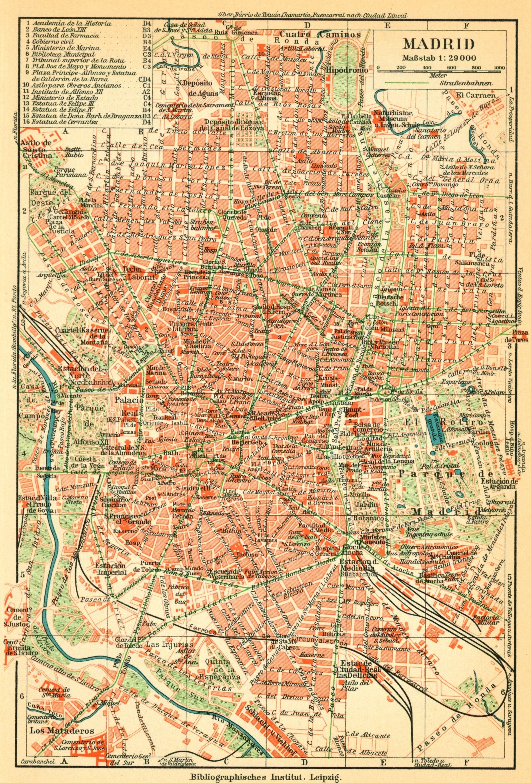 Madrid, Spain City Plan- Antique Map - Authentic Vintage Antique Print