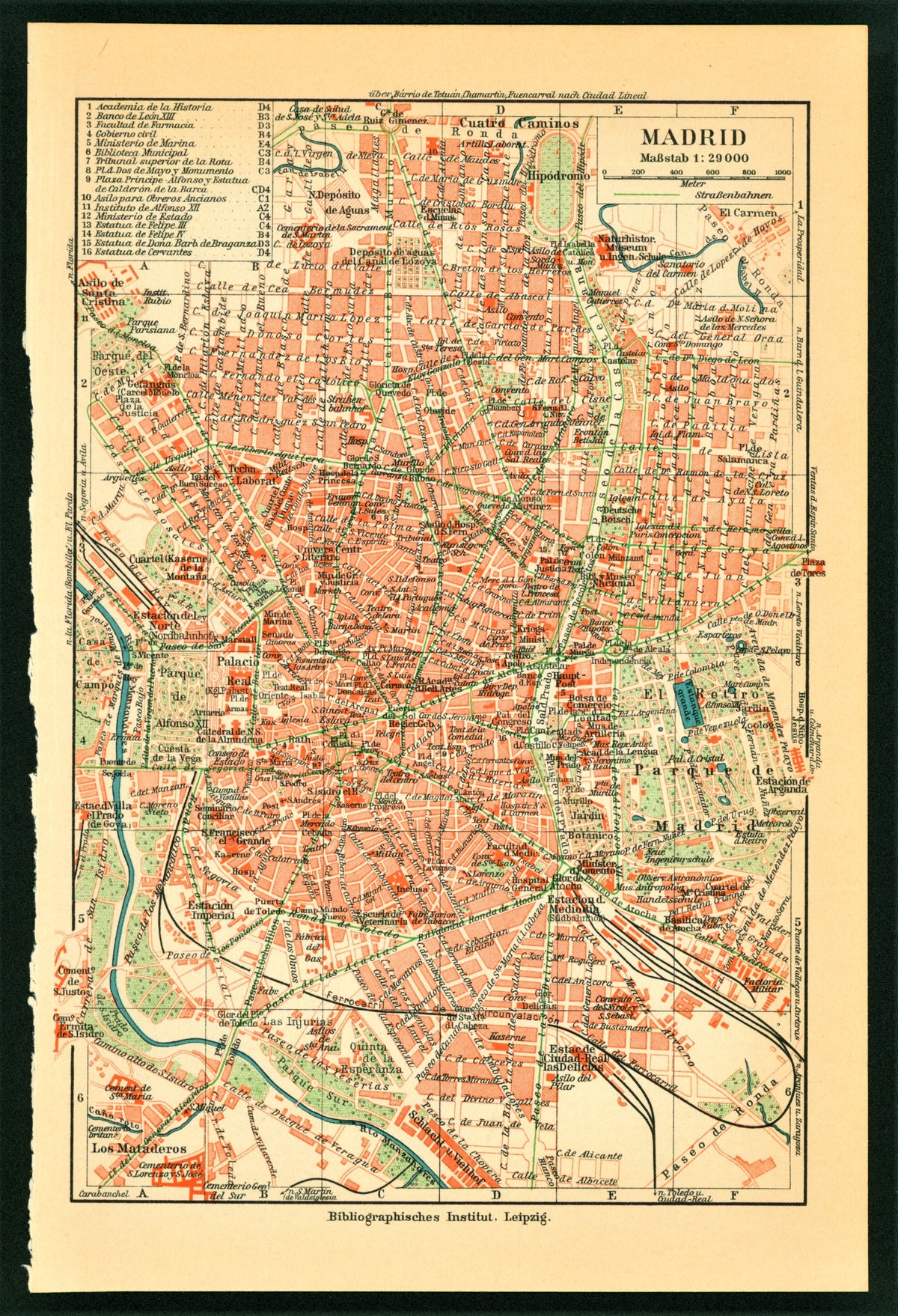 Madrid, Spain City Plan- Antique Map - Authentic Vintage Antique Print