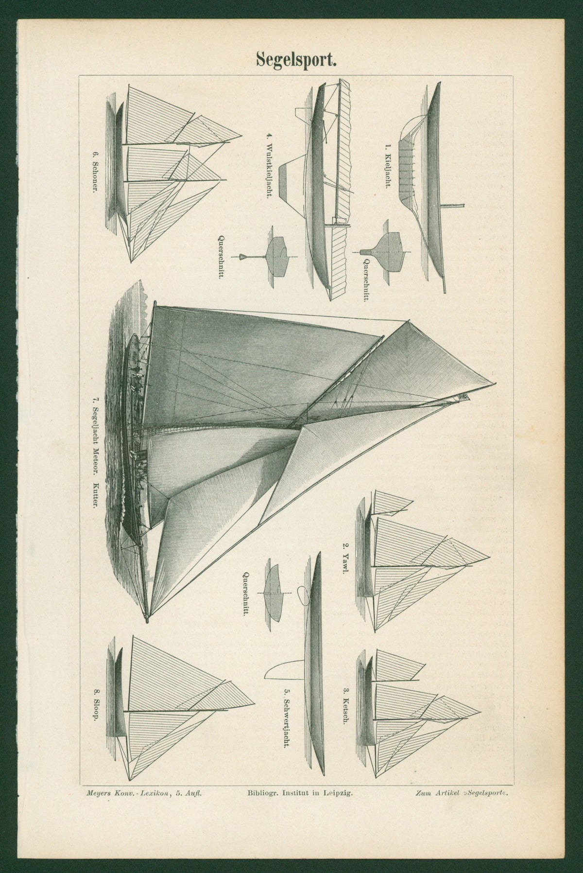 Sailing, Sport Yacht- Antique Engraving - Authentic Vintage Antique Print