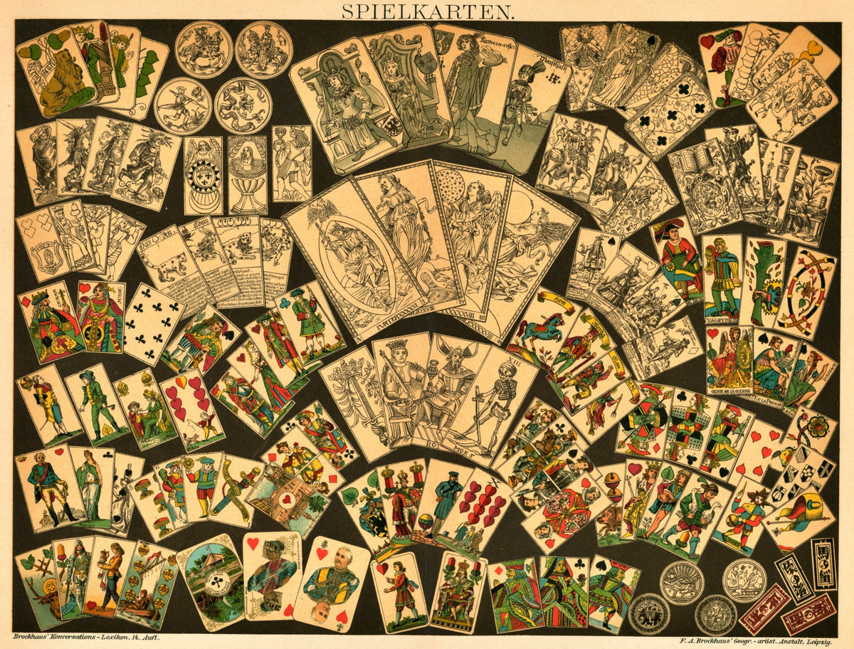 Playing Cards- Antique Chromolithograph Print - Authentic Vintage Antique Print