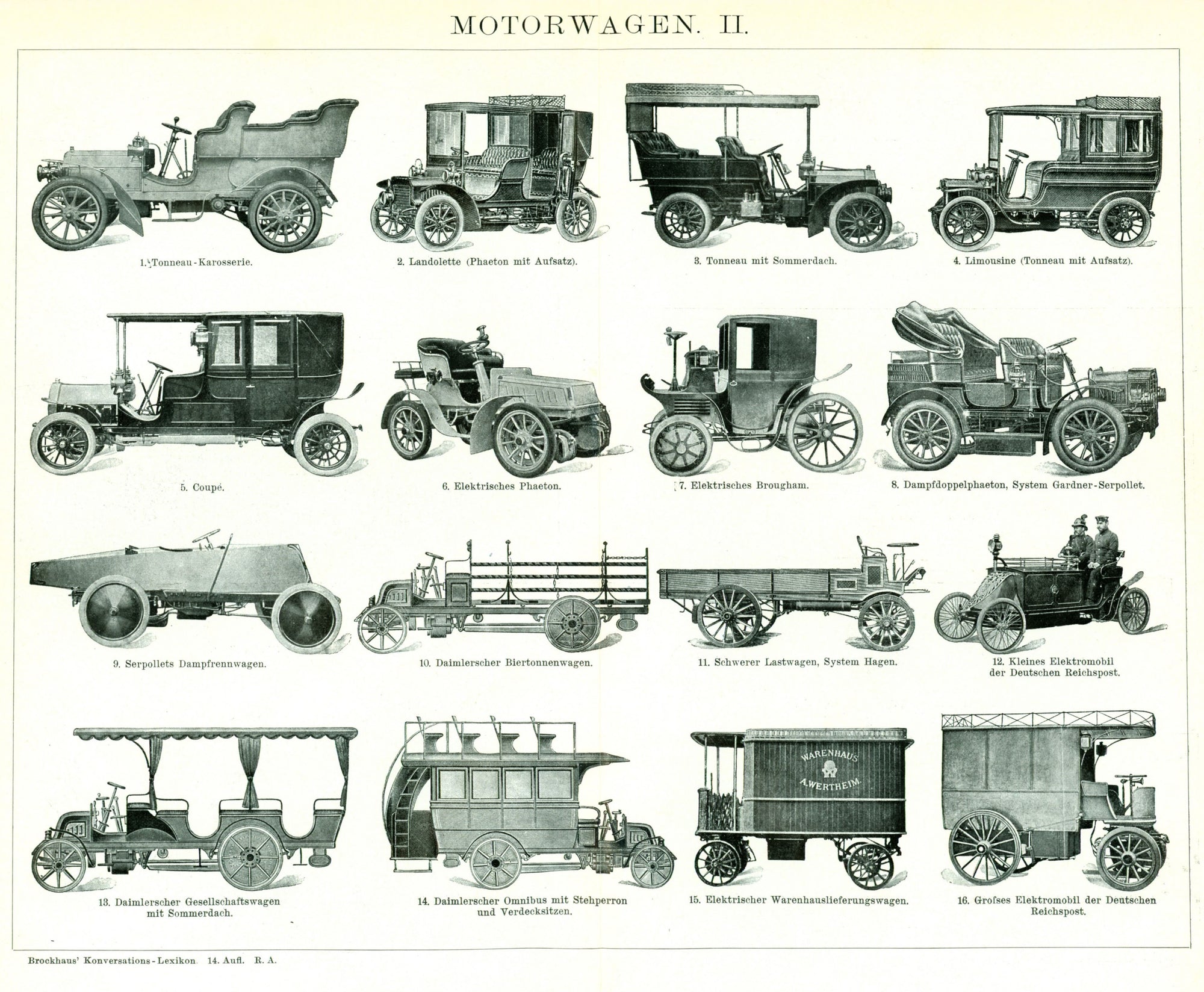 Automobiles, Motor Wagons- Antique Print - Authentic Vintage Antique Print