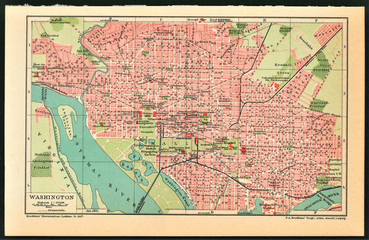 Washington DC- Antique Map - Authentic Vintage Poster