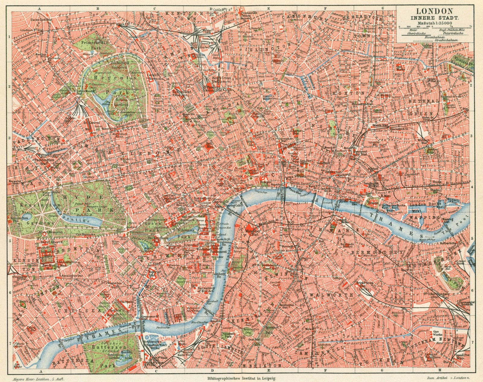 London, England- Antique Map - Authentic Vintage Poster