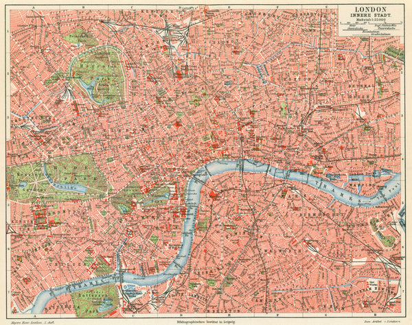London, England- Antique Map - Authentic Vintage Poster
